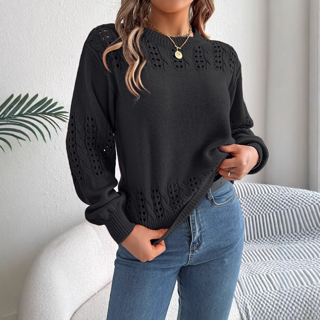 Hollow-out Lantern Sleeve Pullover Sweaters