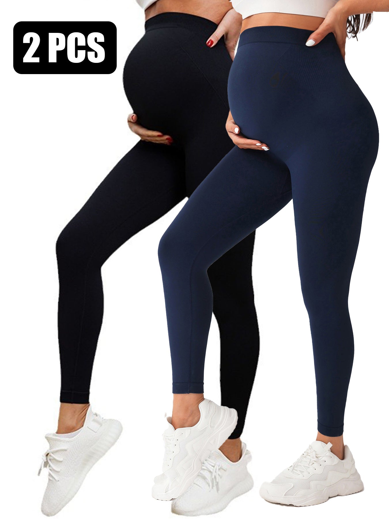 2 Pack  Maternity High-Waisted Seamless Yoga Pants - Tummy Support Fitness Leggings