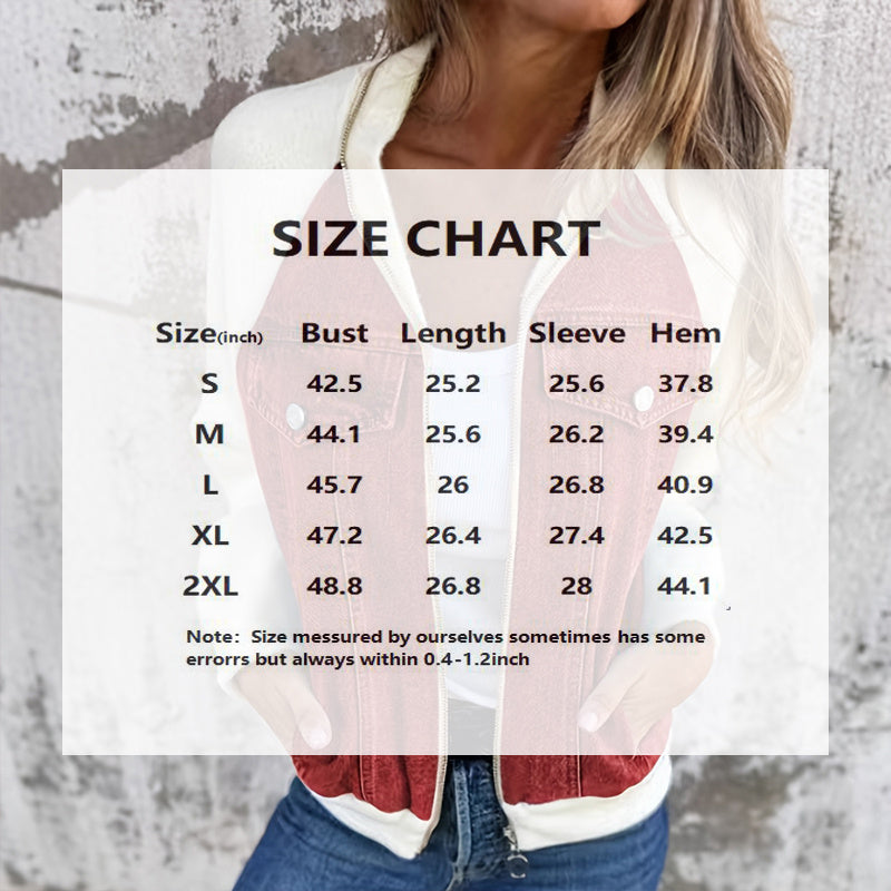 Women's Denim Patchwork Zip-Up Jacket