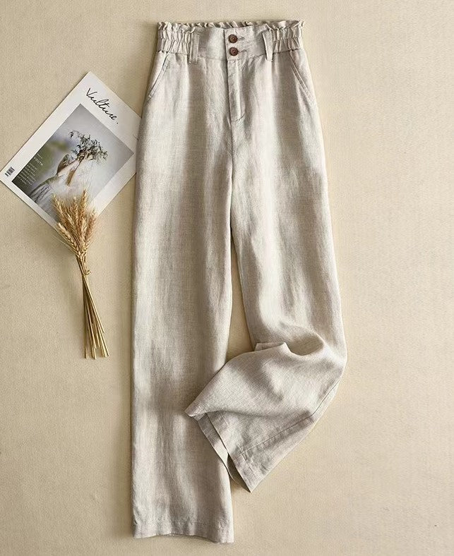 High-Waisted Linen Wide-Leg Pants for Women