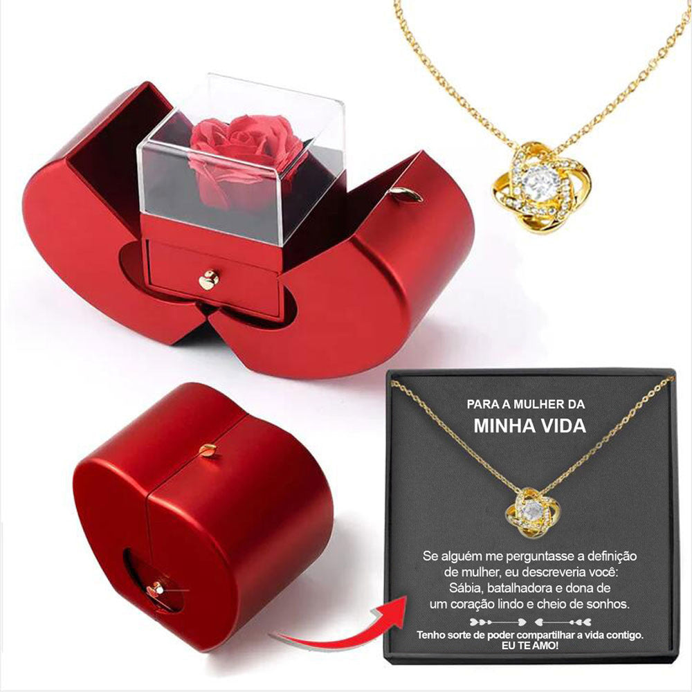 Fashion Red Apple Eternal Rose Jewelry Box, Christmas Gift Necklace for Mother's Day,Valentine's Day