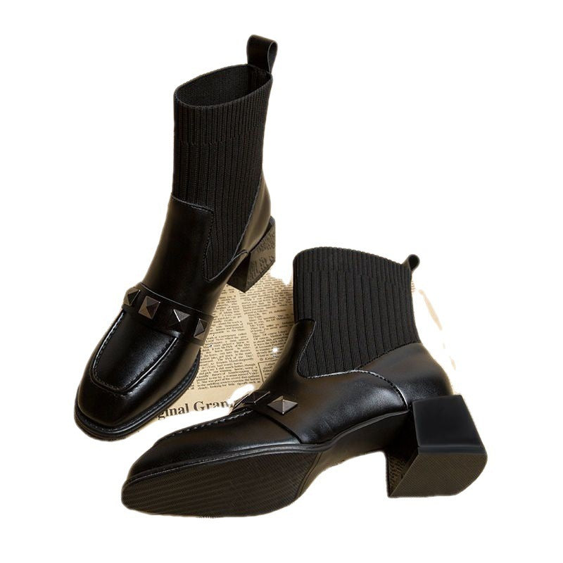 Thin Socks Mid Heel, Chunky Heel Boots. Dr Martens