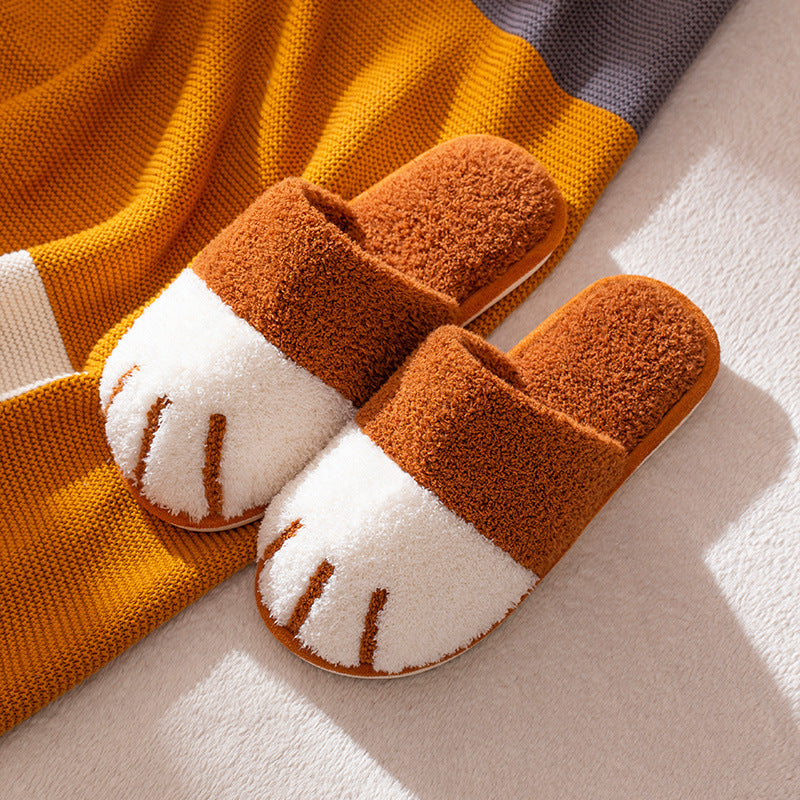 Cat Paw Cartoon Cute Couple Warm Indoor Plush Slippers