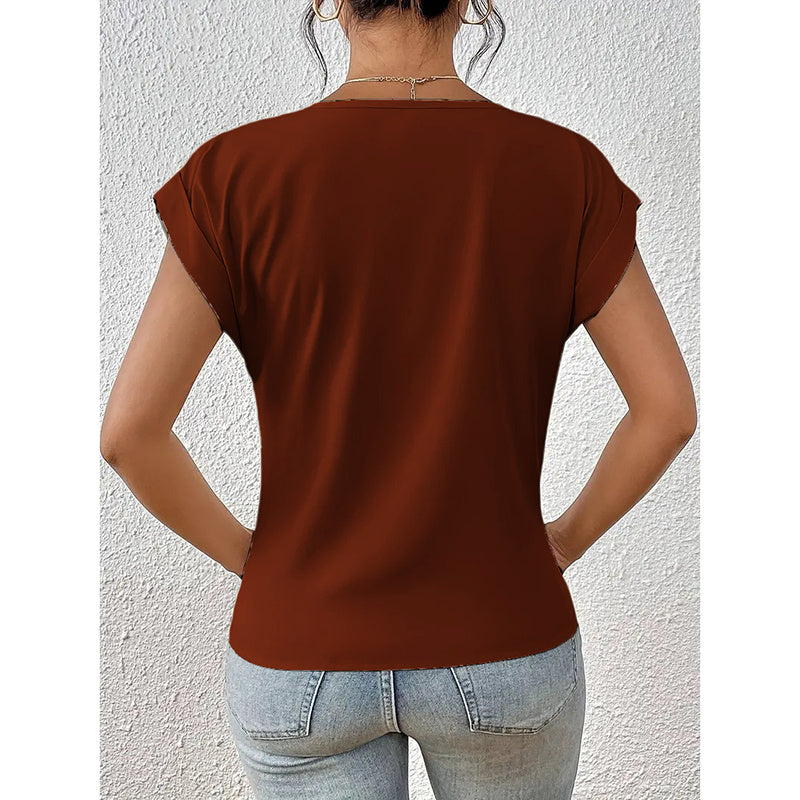 Women's Comfy Casual Summer Tops Short Sleeve V Neck Blouses T Shirts Twist Knot Basic Tees