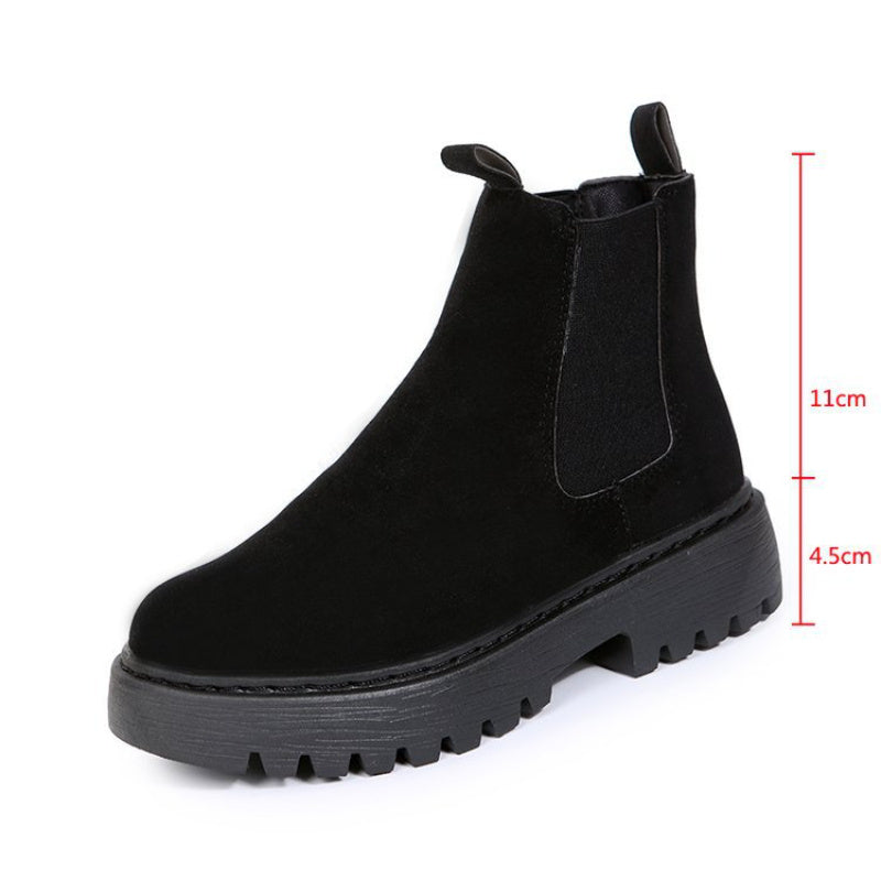 Women Solid Color Chunky Ankle Boots. Autumn Winter Platform Shoes