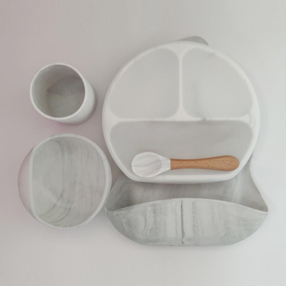 Dinner Plate Bib Silicone Bowl Spoon Complementary Baby Tableware Set