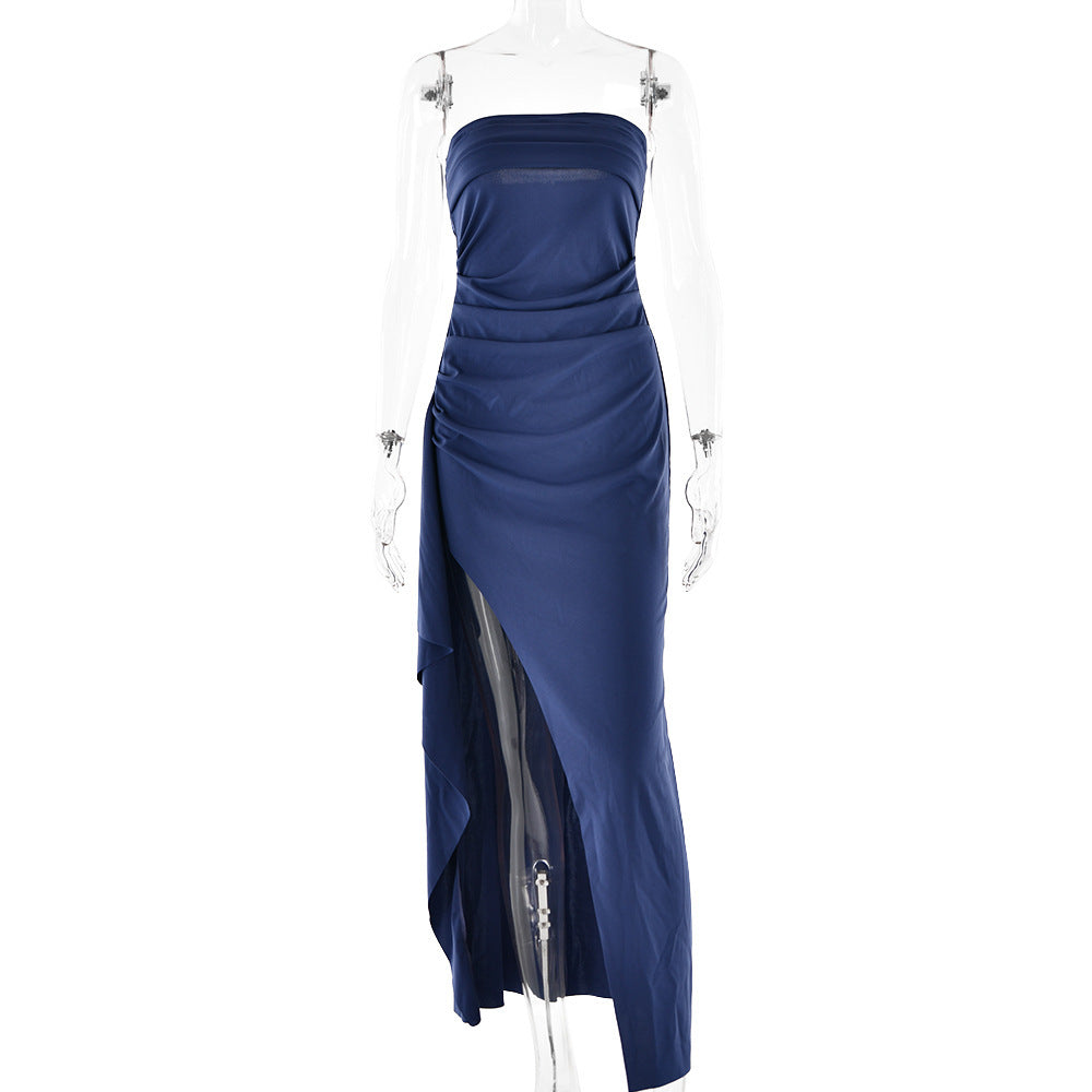 Strapless Split Long Summer Pleated Dress. Party Wedding Clothing