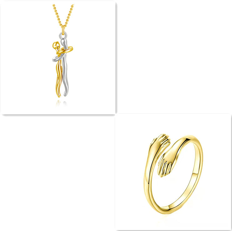 Love Hug Necklace Unisex Men Women Couple Clavicle Chain. Valentines Day Lover Gift
