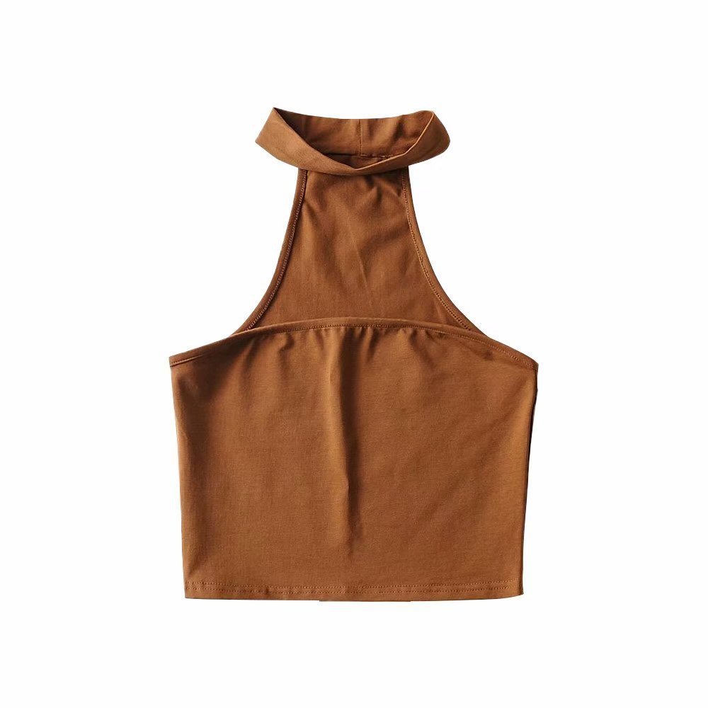 Fried Street Flat Tube Top Hanging Neck Solid Color Stretch Short Vest