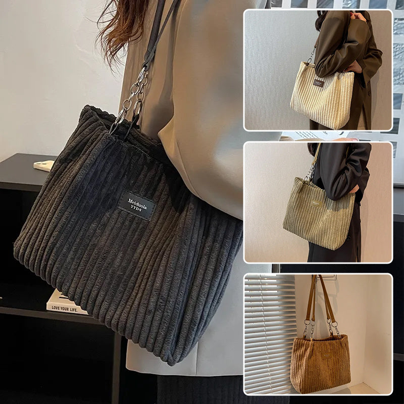 Retro Large Capacity Shoulder Zipper Tote Bag. Women's Handbag