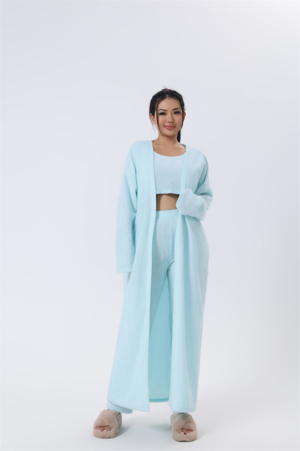 3 Piece Cozy Warm Pajama Lounge Set, Winter Dress