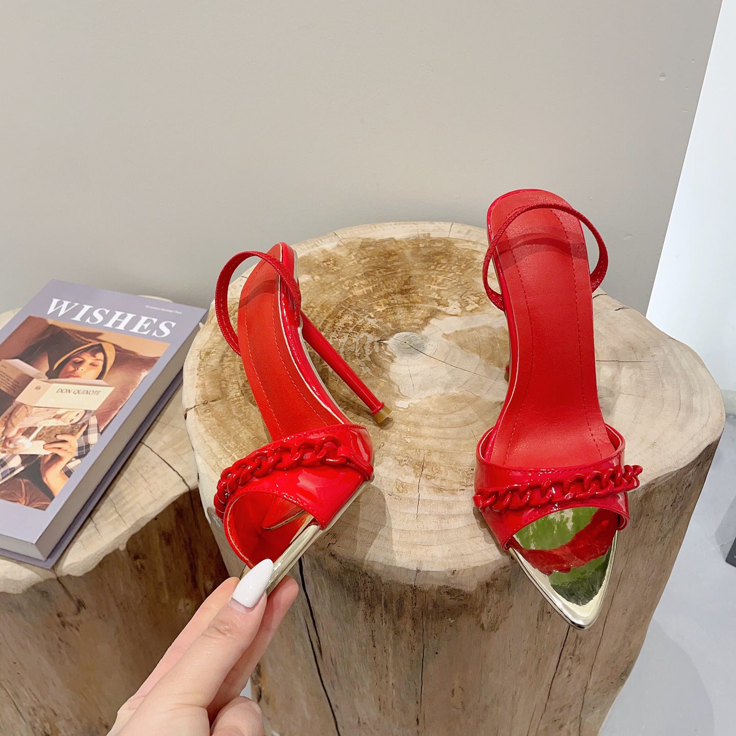 Color Chain High Heels Pointed Toe Sandals. Women's Shoes