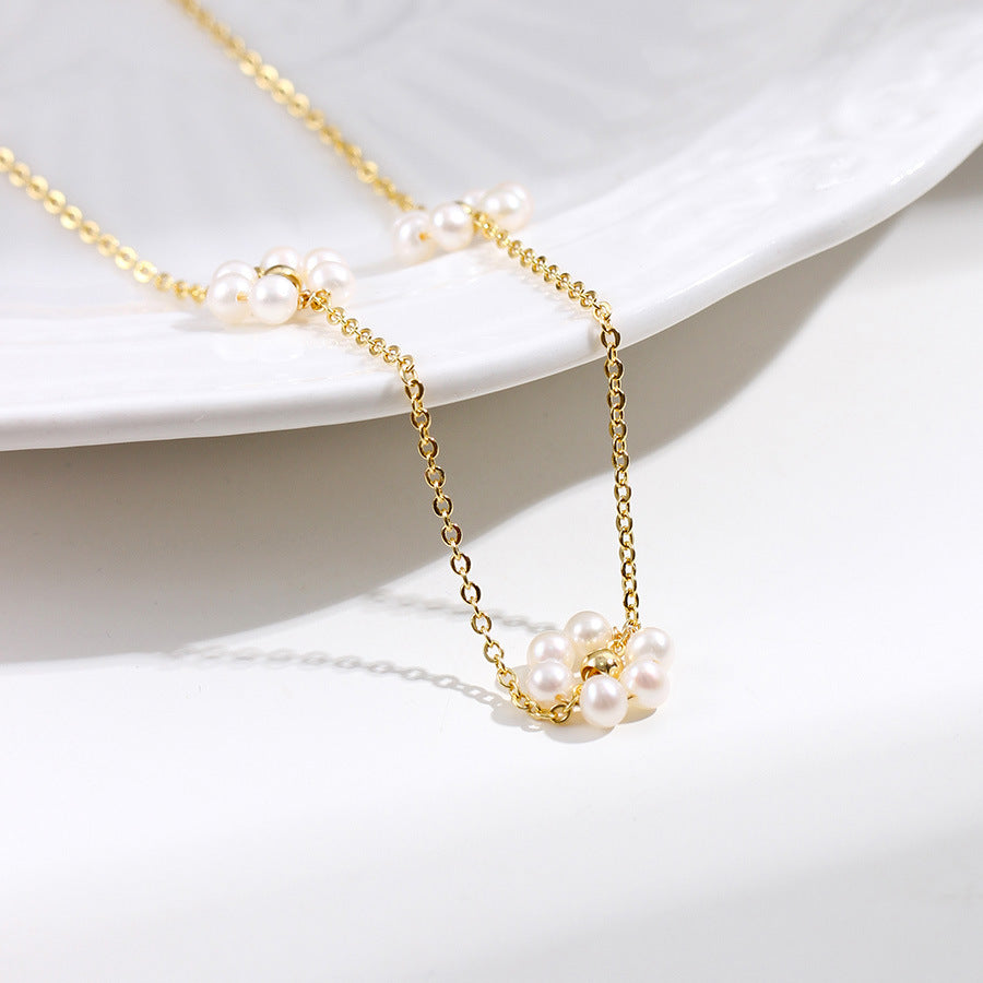 Pearl Flower Necklace Copper-plated Gold