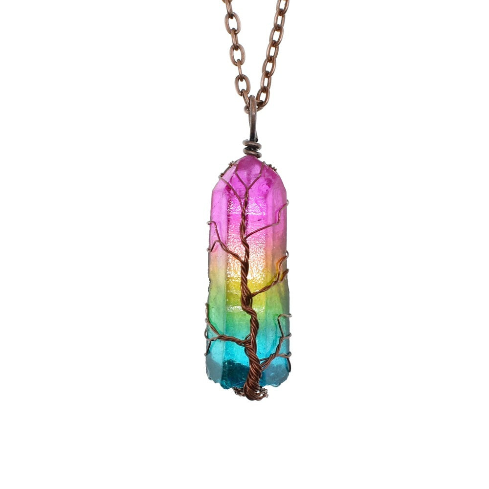 Hot Selling Stone Crystal Pillar Tree Of Life Pendant, Fashion Necklace