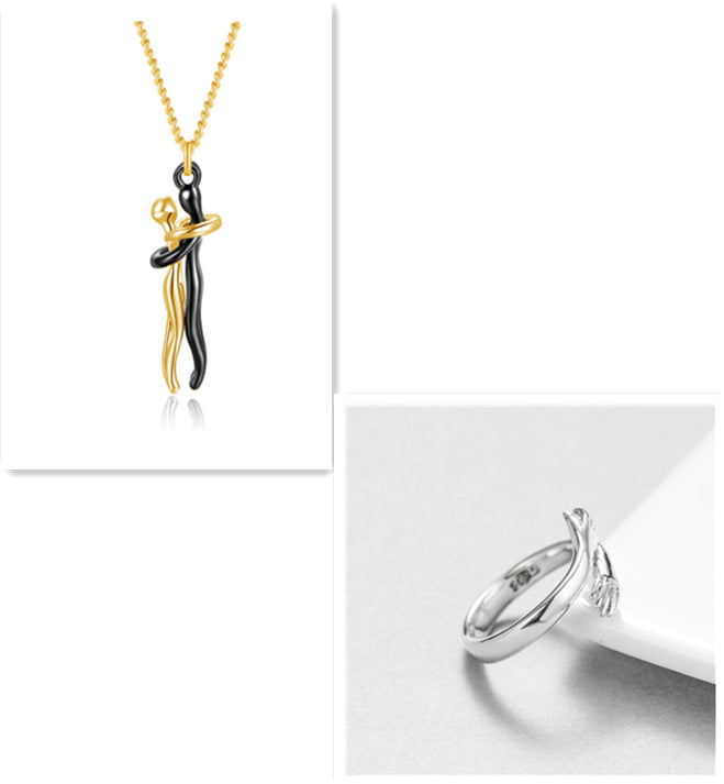 Love Hug Necklace Unisex Men Women Couple Clavicle Chain. Valentines Day Lover Gift