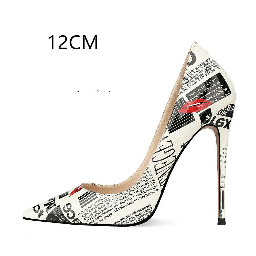 Graffiti Fashion Stiletto Pointed Toe High Heels
