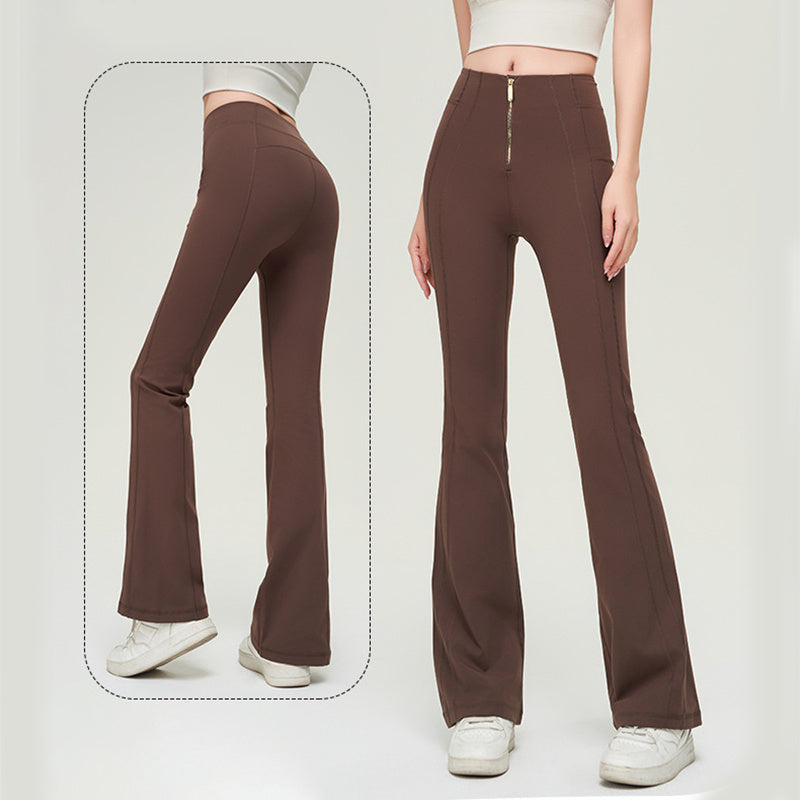 High Waist Zipper Bell-bottom Trouser. Slimming Butt Lifting Flared Leggings Sports Gym.