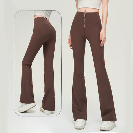 High Waist Zipper Bell-bottom Trouser. Slimming Butt Lifting Flared Leggings Sports Gym.