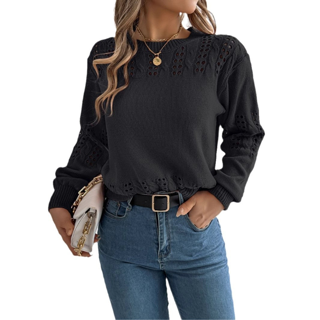 Hollow-out Lantern Sleeve Pullover Sweaters