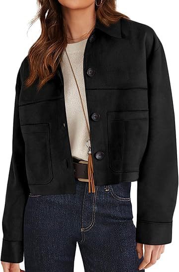 Women Faux Suede Short Jacket. Casual Lightweight Autumn Fashion