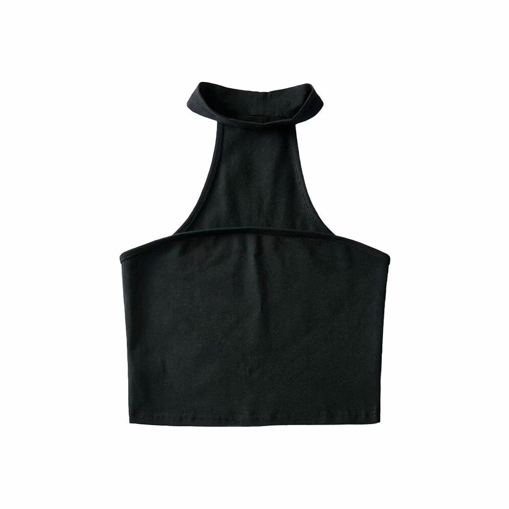 Fried Street Flat Tube Top Hanging Neck Solid Color Stretch Short Vest