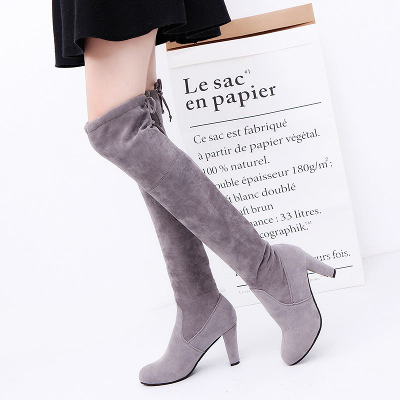 Black Knee High Heel Long Women Boots Shoes