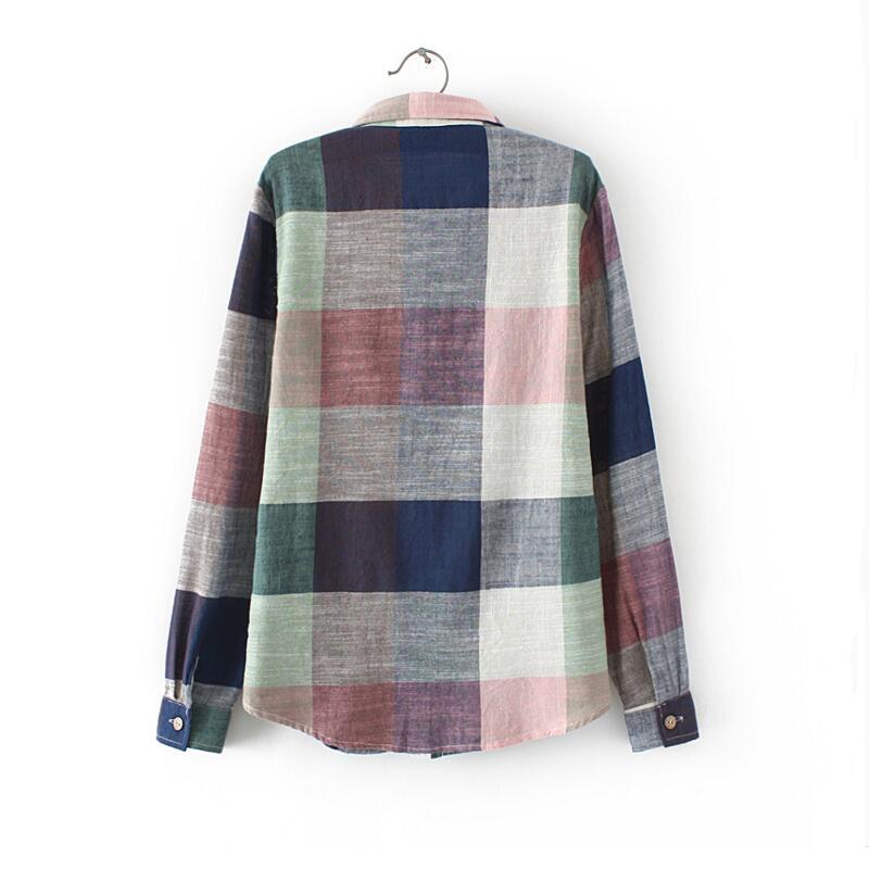 Plaid Women Kimono Vintage, Cotton Long Sleeve Blouse
