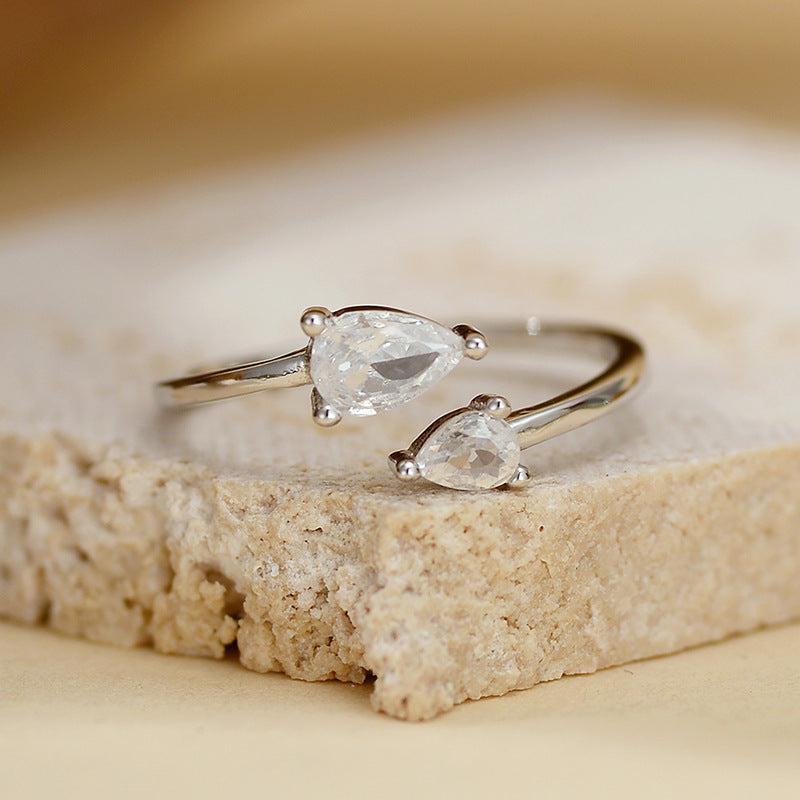 Silver Water Drop Zircon Opening Light Luxury Neutral Ring