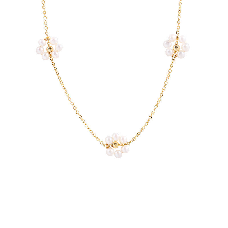 Pearl Flower Necklace Copper-plated Gold
