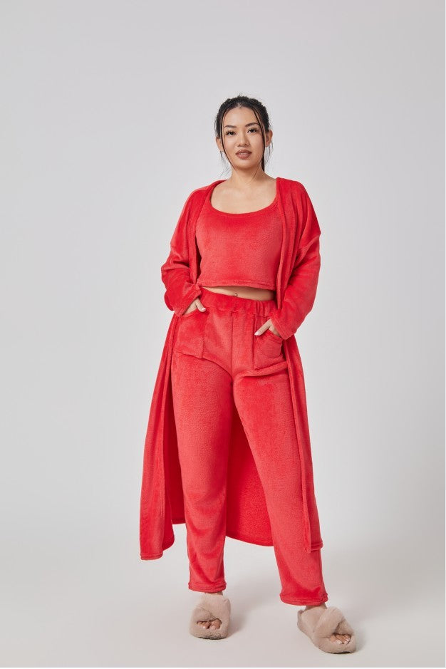 3 Piece Cozy Warm Pajama Lounge Set, Winter Dress