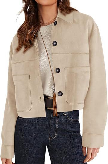 Women Faux Suede Short Jacket. Casual Lightweight Autumn Fashion