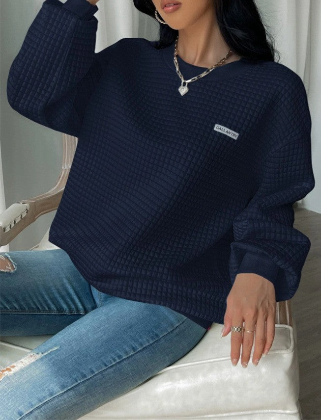 Letter Patch Detail Drop Shoulder Sweatshirt