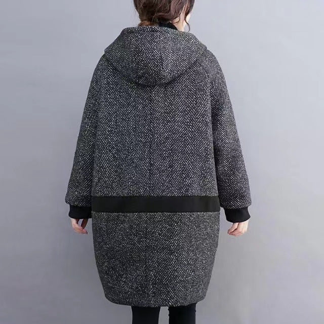 Winter Korean Style Loose Hooded Mid-length Velvet Padded Thickened Coat