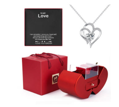 Fashion Red Apple Eternal Rose Jewelry Box, Christmas Gift Necklace for Mother's Day,Valentine's Day