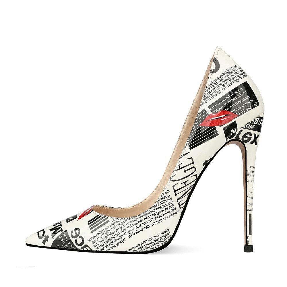 Graffiti Fashion Stiletto Pointed Toe High Heels