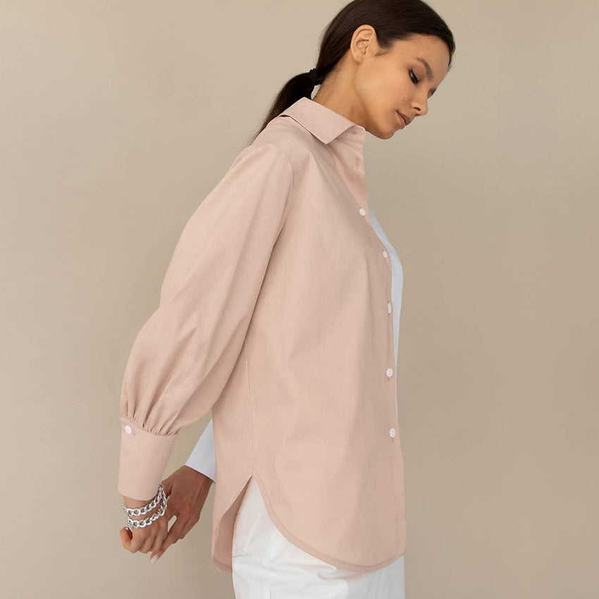 Temperament Commuter Long-sleeved Simple Niche Design Sense Stitching Contrast Color Ladies Shirt