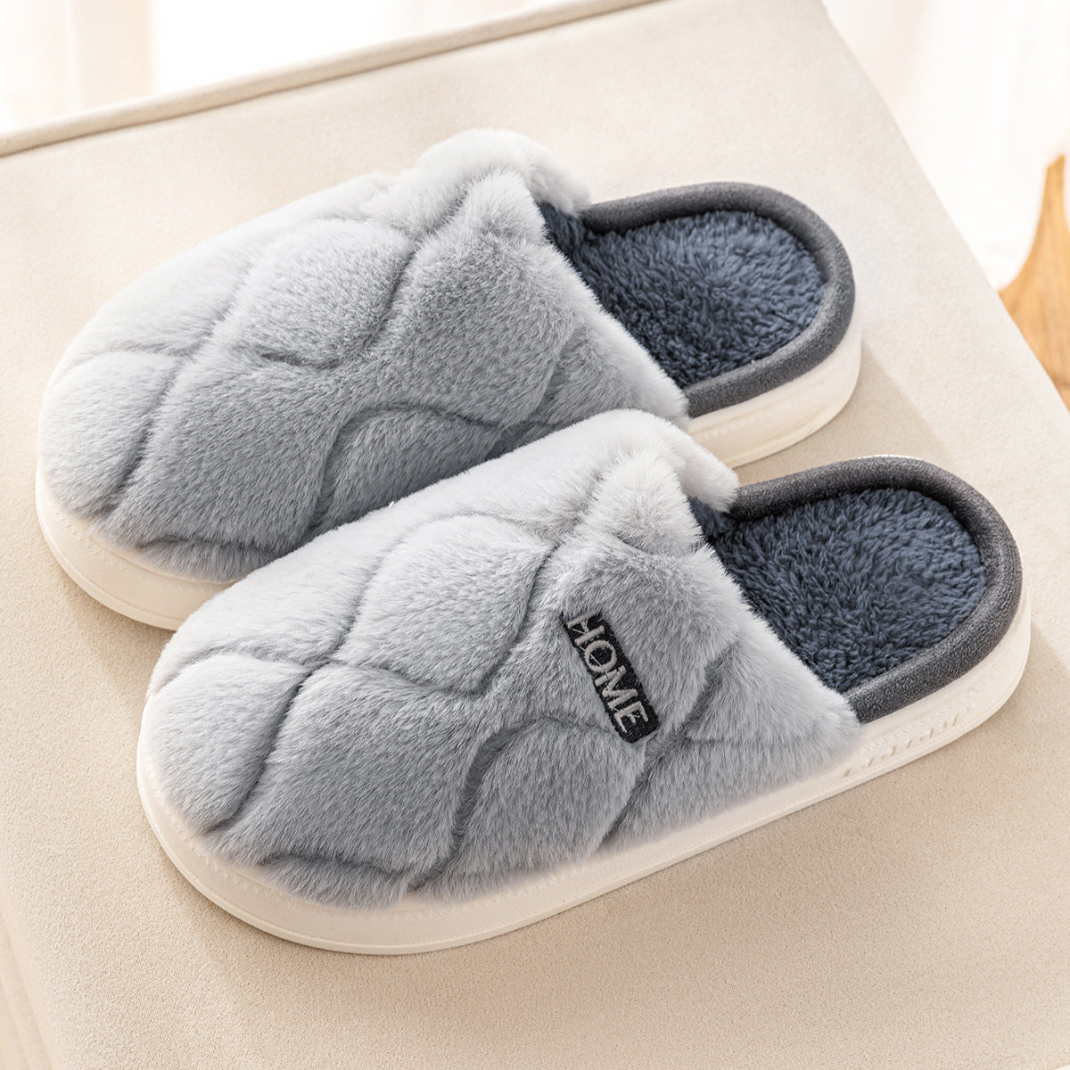 Plush Winter Indoor Warm Slippers. Solid Floor House Couple Shoes