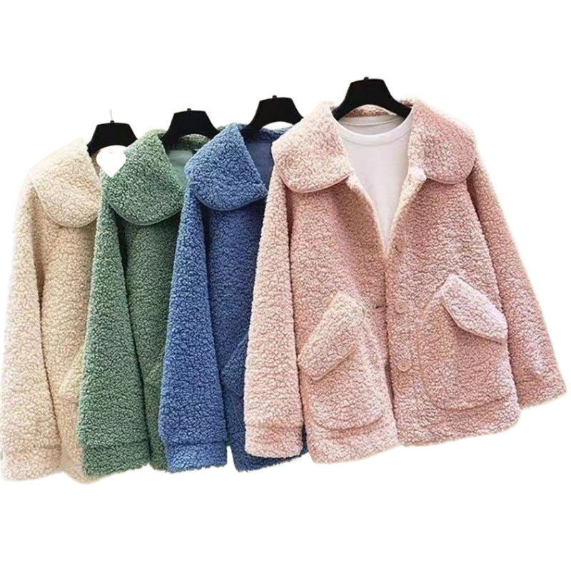 Loose Korean Style Thick Faux Cashmere Coat For Women
