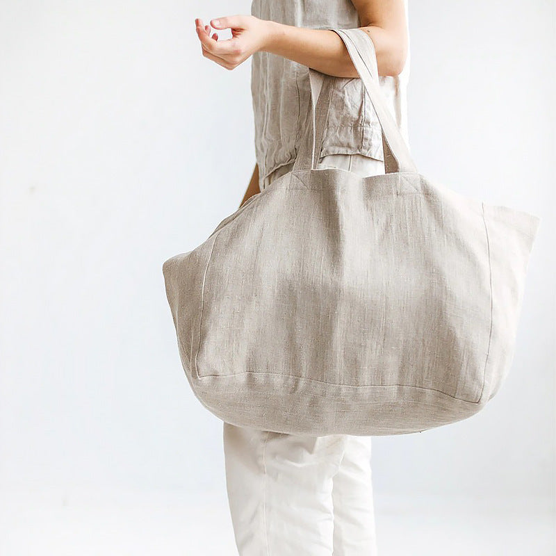 Large Capacity Natural Pure Linen Beach Hand Bag