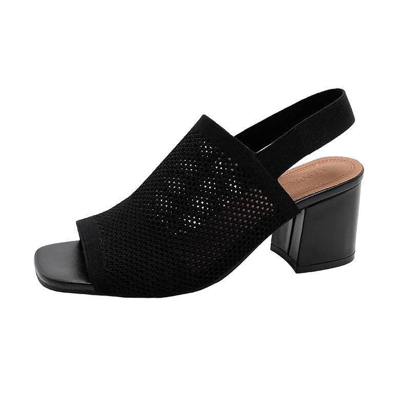 European And American Flying Woven Chunky High Heel Sandals For Women