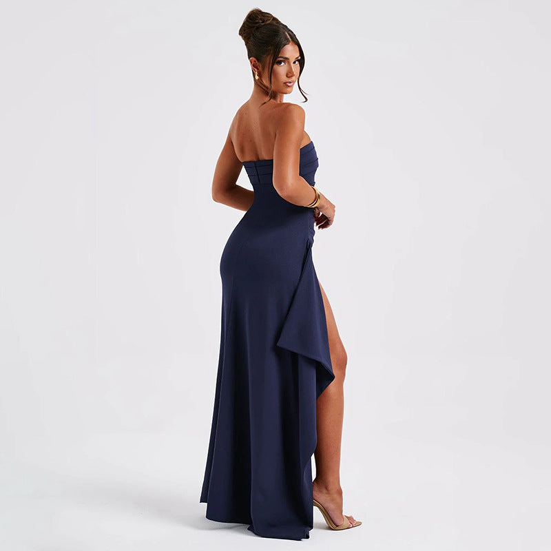 Strapless Split Long Summer Pleated Dress. Party Wedding Clothing