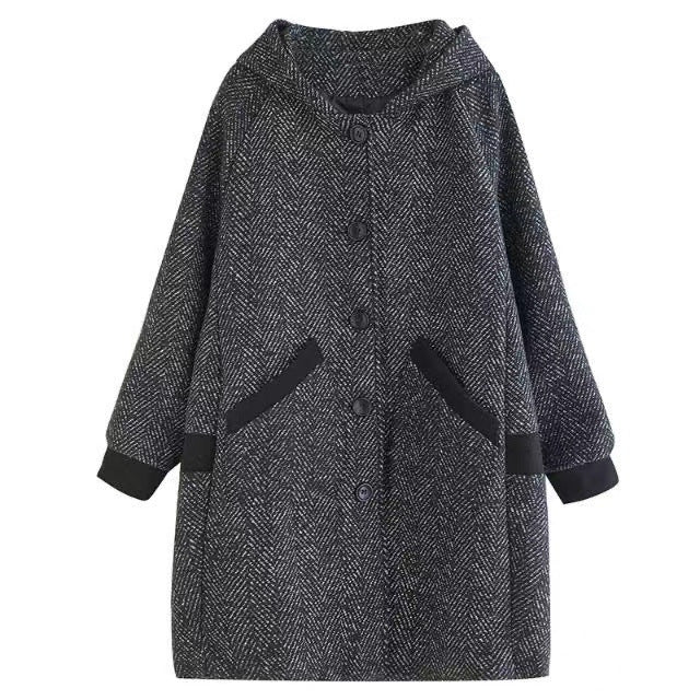 Winter Korean Style Loose Hooded Mid-length Velvet Padded Thickened Coat