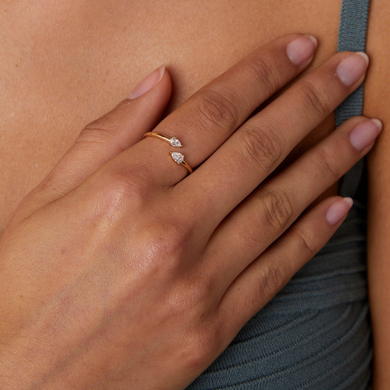 Silver Water Drop Zircon Opening Light Luxury Neutral Ring