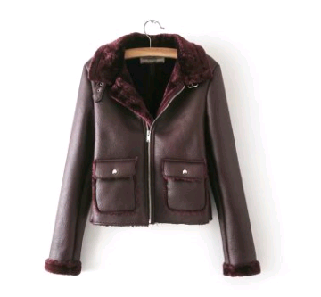 Women's Short Leather Jacket, Thick Plush PU Coat