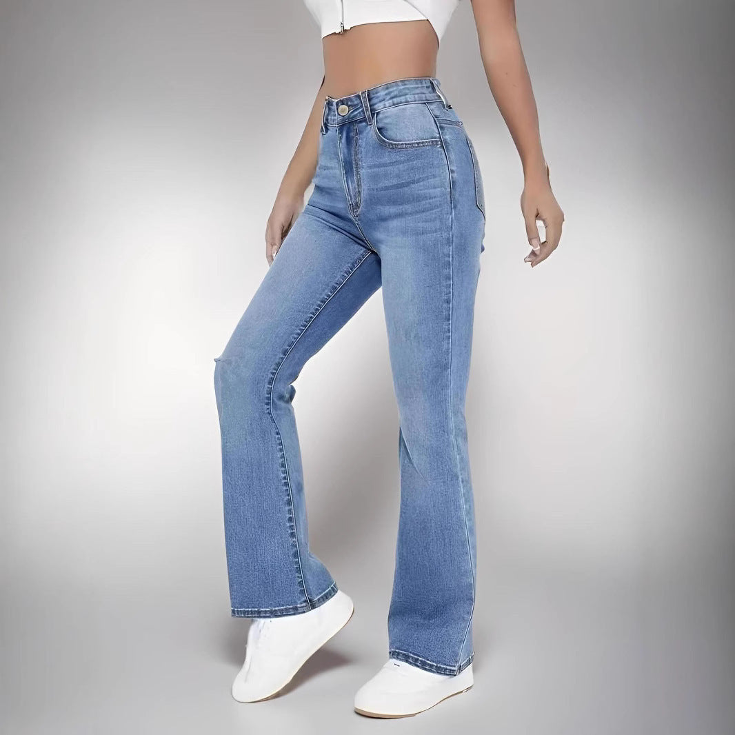 Women Skinny Light Blue Jeans. Slim-fit Figure Flattering Pants