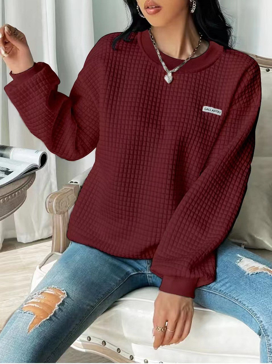Letter Patch Detail Drop Shoulder Sweatshirt