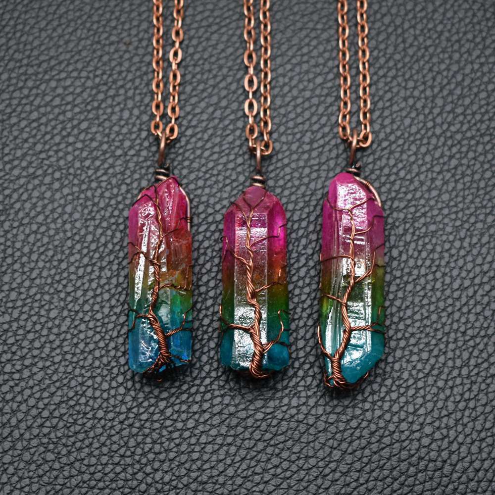 Hot Selling Stone Crystal Pillar Tree Of Life Pendant, Fashion Necklace