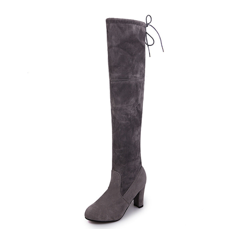Black Knee High Heel Long Women Boots Shoes