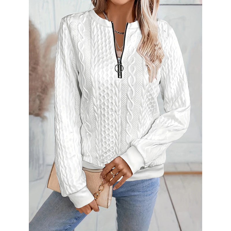 Women's Textured Half Zip Pullover Tops. Casual Long Sleeve Crewneck Sweatshirts