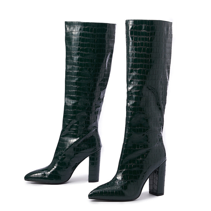 Ladies Fashion Pointed Toe Block Heel Boots